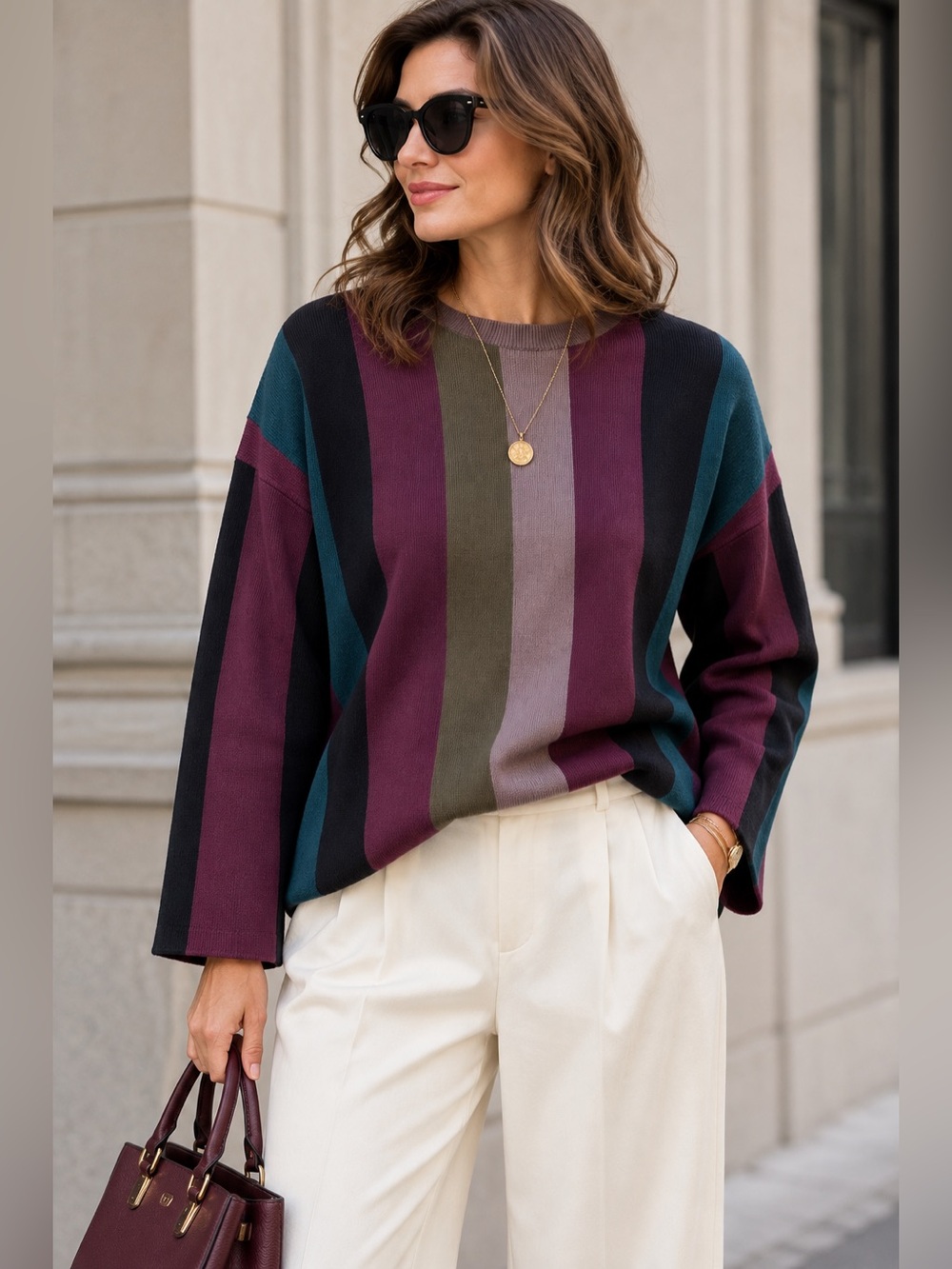 YAL New York 1X Multicolor Striped Oversized Sweater Tunic